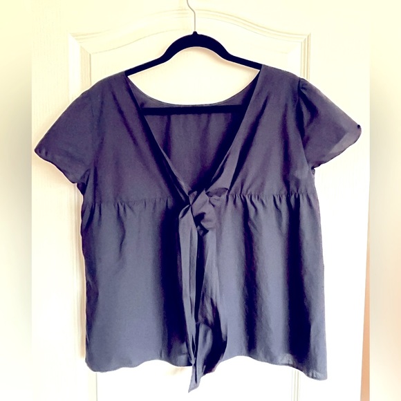 👚ANN TAYLOR FACTORY Navy Short Sleeve Blouse - Picture 7 of 8